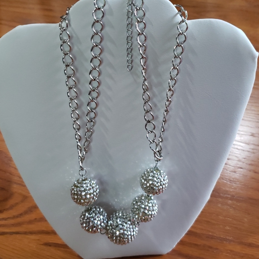 Silver Bejeweled Ball Necklace